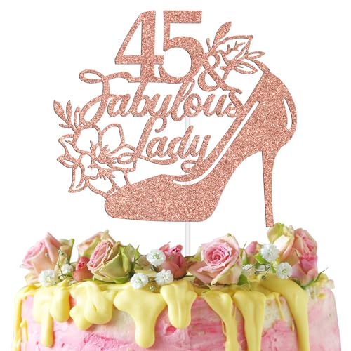 45 & Fabulous Lady Tortenaufsatz, Happy 45th Birthday Cake Decor, Cheers to 45 Years Women 45th Birthday Anniversary Party Decoration Supplies, Roségold von RLXPT