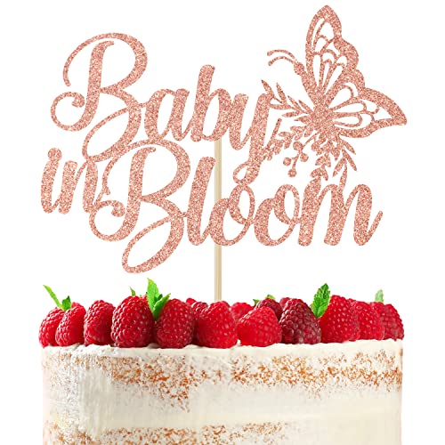 Baby in Bloom Tortenaufsatz, Gender Reveal Kuchendekoration, Schwangerschaftsankündigung/Willkommen Baby Party Supplies Rose Gold Glitter von RLXPT