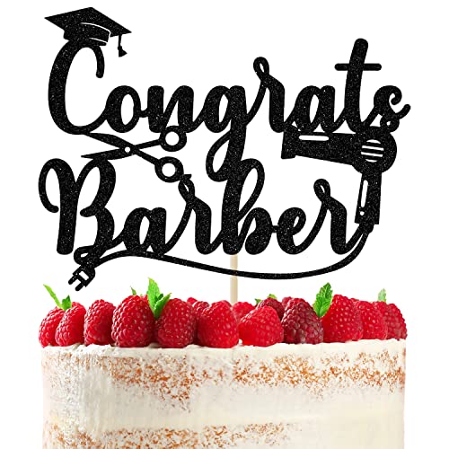 Congrats Barber Cake Topper, Barbier Grad Kuchen Dekorationen, 2023 Abschlussfeier Party Dekorationen Schwarz Glitzer von RLXPT