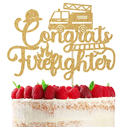 Congrats Feuerwehrmann Cake Topper Future Firefighter für Klasse 2023 Abschluss Party Dekorationen Gold Glitter von RLXPT