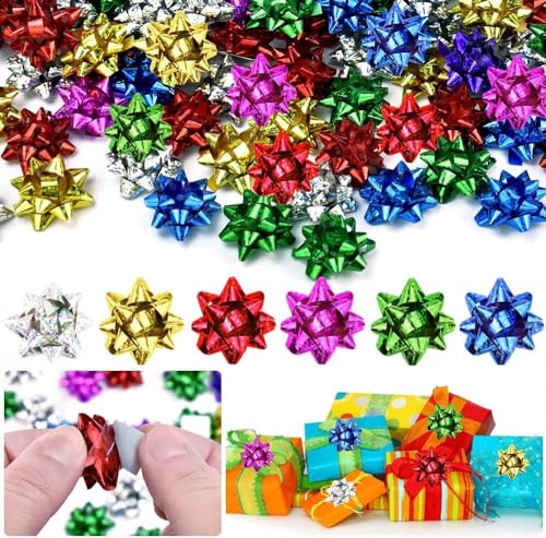 RMENOOR 150 Stück Geschenkschleifen Selbstklebend Geschenk Schleifen Bunt Dekoschleifen Ziehschleifen Weihnachtsschleifen Christmas Bows Geschenkbänder für Weihnachten Geschenkverpackung Deko von RMENOOR