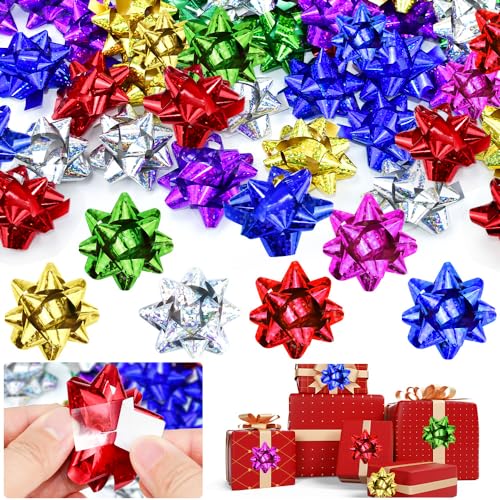 RMENOOR 50 Stück Geschenkschleifen Selbstklebend Geschenk Schleifen Bunt Dekoschleifen Ziehschleifen Weihnachtsschleifen Christmas Bows Geschenkbänder für Weihnachten Geschenkverpackung Deko(2 Zoll) von RMENOOR