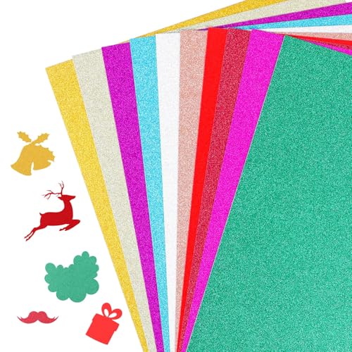 Glitzerpapier zum basteln - 20 Blatt in 10 Farben, 250g/m², Hochwertiger Glitterkarton für Kreativprojekte, Buntes Papier, pappe zum basteln, für Kunsthandwerk und Design. von RMIVEGLIA