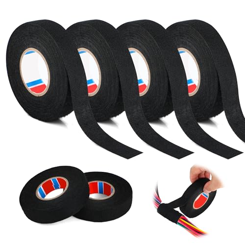 RMIVEGLIA 4 Stückgewebeband schwarz, 19mm x 15m, textilklebeband für stoff, textilband selbstklebend, stoff klebeband, Ideal zum sicheren Isolieren und Bündeln von Drähten.. von RMIVEGLIA