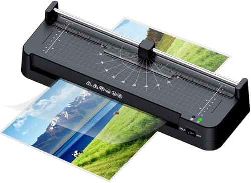 Laminiergerät, persönliches 3-in-1-Desktop-Laminiergerät, A3-Thermo-Laminiergerät, integrierter Papierschneider, Locher und Eckenrunder mit 10 Folienblättern, for Zuhause, Büro, Schule (320 mm/min) ﻿ von RMJEZTQD