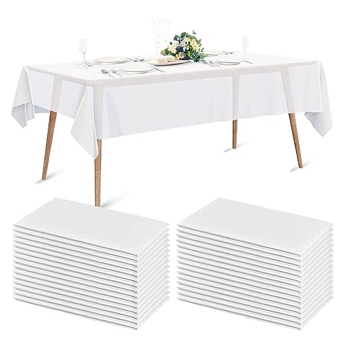 RNGWAPER Tischdecke Einweg 10pcs, 150 x 280cm Wasserdicht Tischabdeckung mit PE-Film Einweg Tischbezug aus Vliesstoffe Weiß Tischtücher für Hochzeit, Party, Geburtstag von RNGWAPER