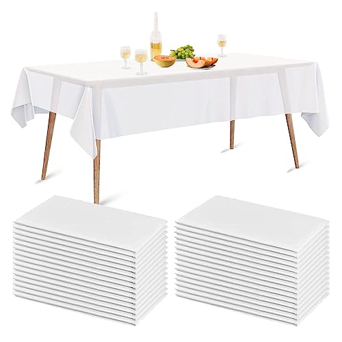 RNGWAPER Tischdecke Einweg 150 x 240cm, 20pcs Wasserdicht Tischabdeckung mit PE-Film Einweg Tischbezug aus Vliesstoffe Weiß Tischtücher für Hochzeit, Party, Geburtstag von RNGWAPER