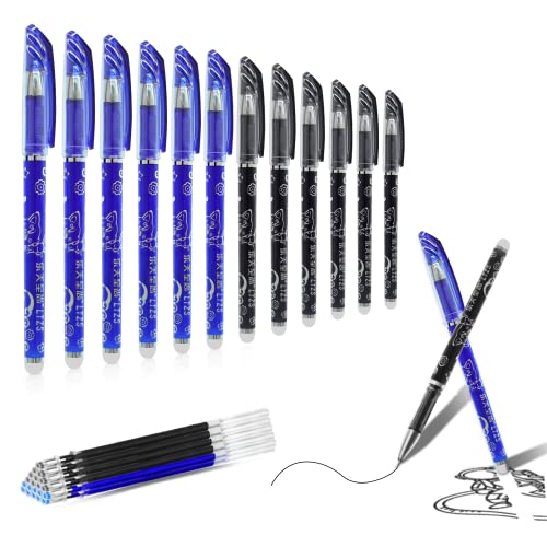 RNHDLY 32PCS Radierbarer Kugelschreiber 12Pcs 0,5mm Gelschreiber Radierbar mit 20 Gelschreiber Radierbar Nachfiller, Tintenroller Radierbar Set für Kinder Studenten Büro Geschenk, Blaue, Schwarze von RNHDLY