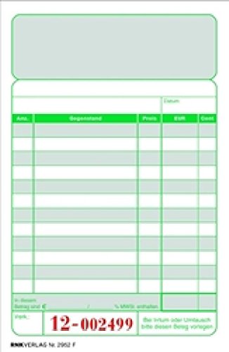 Kassenzettel-Block 10x15cm 2 farbig 2.Bl grün/grau, oben geheftet(Liefermenge=3) von RNK-Verlag