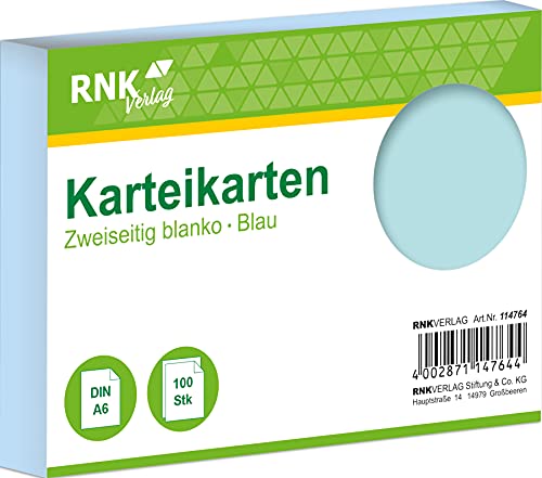 RNK 114764 - Karteikarten blanko blau, DIN A6, 1 Packung à 100 Karten von RNKVERLAG