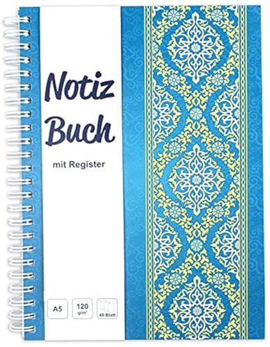 RNKVERLAG 46504 - Notizbuch mit Register A-Z, „Blue Orient“ in DIN A5 mit 48 Blatt 120 g/m², 1 Stück von RNKVERLAG