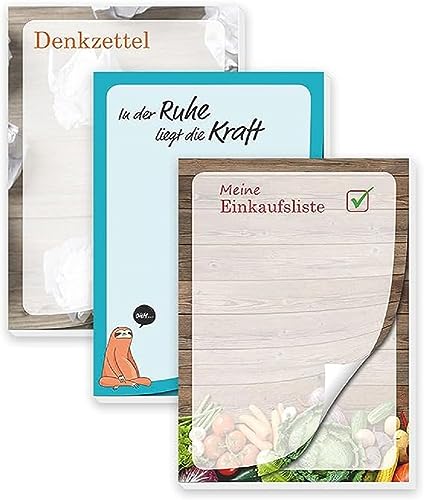 RNKVERLAG - Notizblock DIN A6, 3 Stück, Denkzettel, Meine Einkaufsliste, In der Ruhe, Notizbücher Set von RNKVERLAG