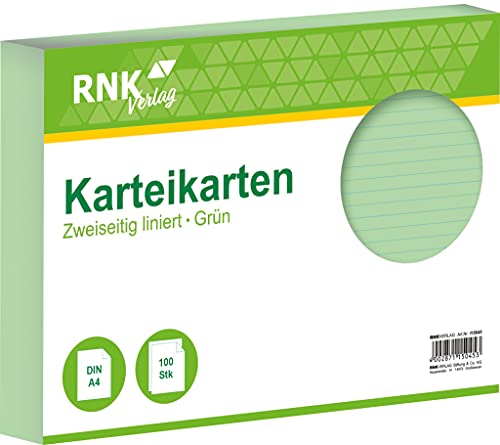 RNK Verlag 115045 - Karteikarten liniert, 7 mm grün, 7 mm, DIN A4, 1 Packung à 100 Karten von RNKVERLAG