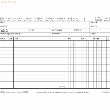 RNK Kontokorrentkarte A5 quer 170 g/qm liniert weiß VE=100 Stück von RNK