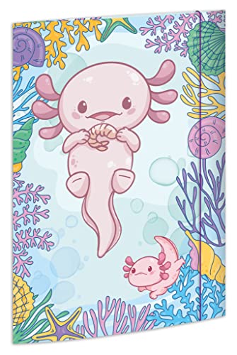 RNKVERLAG 46333 - Sammelmappe Axolotl 240 x 330 mm, Dokumentenmappe für DIN A4, mit Gummizugverschluss, 1 Stück von RNKVERLAG