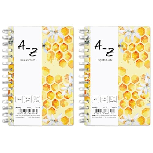 RNKVERLAG 46816 - Notizbuch mit Register A-Z Honey in DIN A6 mit 48 Blatt 120 g/m², 1 Stück (Packung mit 2) von RNKVERLAG