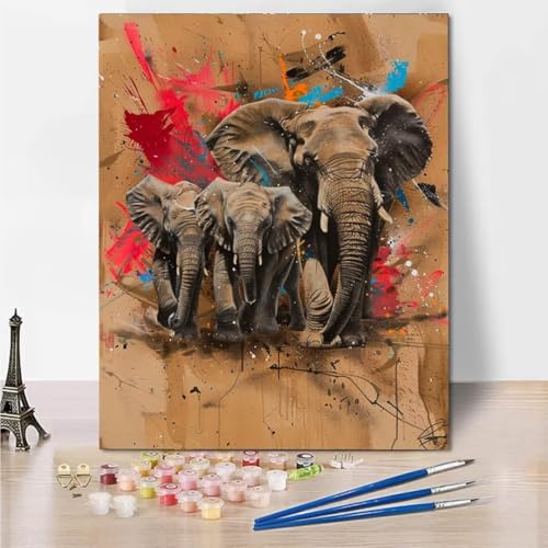 Malen Nach Zahlen Bastelset Erwachsene, Anfänger Malen Nach Zahlen zur Animal Elephant Bastelset Erwachsene Frauen Malen Nach Zahlen für Kinder Pinsel und Acrylfarben, 70x95cm Heimdekoration 5963-0 von RNXAOPEN