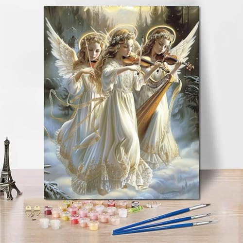 Malen Nach Zahlen Bastelset Erwachsene, Anfänger Malen Nach Zahlen zur Winter Angel Bastelset Erwachsene Frauen Malen Nach Zahlen für Kinder Pinsel und Acrylfarben, 70x95cm Heimdekoration 8203-X von RNXAOPEN