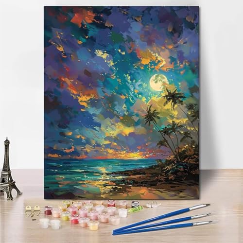 Malen Nach Zahlen Erwachsene, DIY Abstract Beach Malen Nach Zahlen Kinder Handgemalt Ölgemälde Leinwand Kits Mit Pinsels und Acrylfarbe Als Geschenke und Heimdekoration, Ohne Rahmen 30x40cm 6015-W von RNXAOPEN