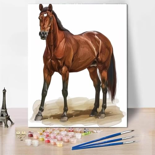 Malen Nach Zahlen Erwachsene, DIY Brown Horse Malen Nach Zahlen Kinder Handgemalt Ölgemälde Leinwand Kits Mit Pinsels und Acrylfarbe Als Geschenke und Heimdekoration, Ohne Rahmen 100x130cm 5215-T von RNXAOPEN