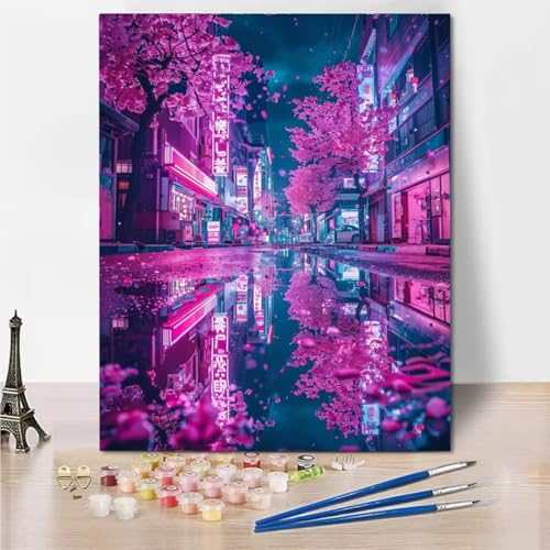 Malen Nach Zahlen Erwachsene, DIY Cherry Blossoms Japan Malen Nach Zahlen Kinder Handgemalt Ölgemälde Leinwand Kits Mit Pinsels und Acrylfarbe Als Geschenke und Heimdekoration, 60x80cm 4135-4 von RNXAOPEN