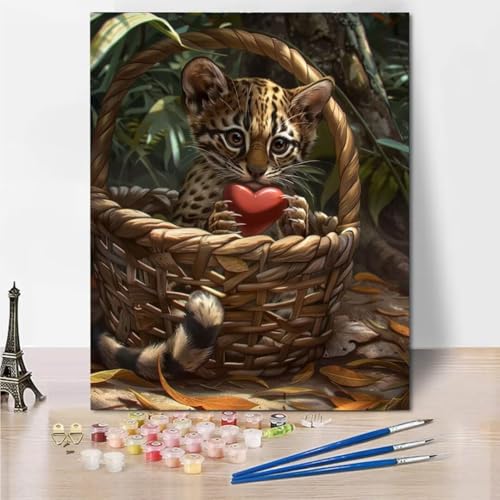 Malen Nach Zahlen Erwachsene, DIY Flower Basket Leopard Malen Nach Zahlen Kinder Handgemalt Ölgemälde Leinwand Kits Mit Pinsels und Acrylfarbe Als Geschenke und Heimdekoration, 40x50cm 6135-S von RNXAOPEN