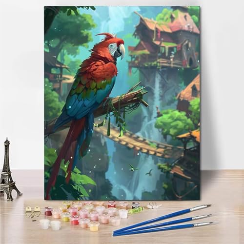 Malen Nach Zahlen Erwachsene, DIY Landscape Parrot Malen Nach Zahlen Kinder Handgemalt Ölgemälde Leinwand Kits Mit Pinsels und Acrylfarbe Als Geschenke und Heimdekoration, Ohne Rahmen 50x65cm 5975-Y von RNXAOPEN