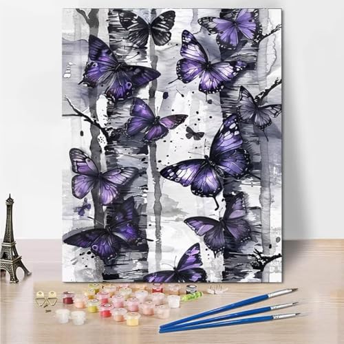 Malen Nach Zahlen Erwachsene, DIY Purple Butterfly Malen Nach Zahlen Kinder Handgemalt Ölgemälde Leinwand Kits Mit Pinsels und Acrylfarbe Als Geschenke und Heimdekoration, Ohne Rahmen 30x40cm 5735-5 von RNXAOPEN