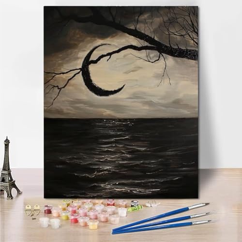 Malen Nach Zahlen Erwachsene, DIY Sea Moon Malen Nach Zahlen Kinder Handgemalt Ölgemälde Leinwand Kits Mit Pinsels und Acrylfarbe Als Geschenke und Heimdekoration, Ohne Rahmen 100x130cm 4095-8 von RNXAOPEN