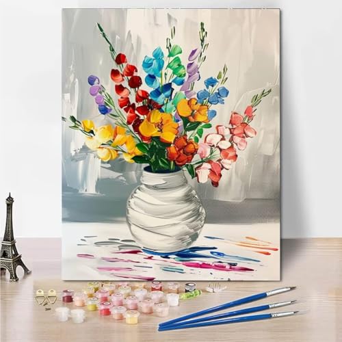 Malen Nach Zahlen Erwachsene, DIY Vase Flower Malen Nach Zahlen Kinder Handgemalt Ölgemälde Leinwand Kits Mit Pinsels und Acrylfarbe Als Geschenke und Heimdekoration, Ohne Rahmen 60x80cm 6095-1 von RNXAOPEN