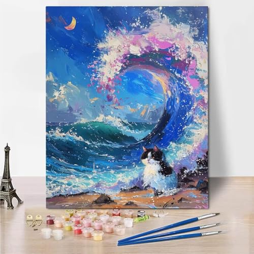 Malen Nach Zahlen Erwachsene, DIY Waves Starry Sky Malen Nach Zahlen Kinder Handgemalt Ölgemälde Leinwand Kits Mit Pinsels und Acrylfarbe Als Geschenke und Heimdekoration, Ohne Rahmen 100x130cm 5775-7 von RNXAOPEN