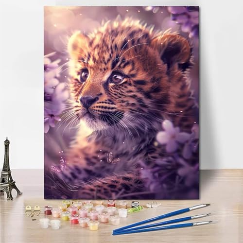 Malen Nach Zahlen Erwachsene, Malen Nach Zahlen Kits auf Leinwand, Animal Leopard Öl Hand Malerei mit Pinseln Malerei Kits Erwachsene Kunsthandwerk für Zuhause Bastelset Erwachsene 50x65cm 6129-C von RNXAOPEN