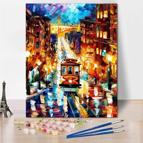 Malen Nach Zahlen Erwachsene, Malen Nach Zahlen Kits auf Leinwand, City Street Öl Hand Malerei mit Pinseln Malerei Kits Erwachsene Kunsthandwerk für Zuhause Bastelset Erwachsene Frauen 70x95cm 4409-T von RNXAOPEN