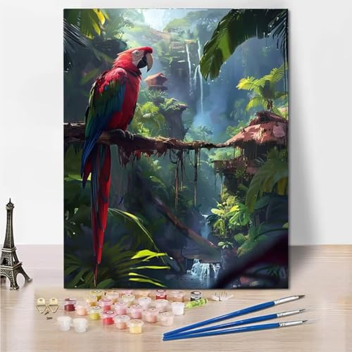 Malen Nach Zahlen Erwachsene, Malen Nach Zahlen Kits auf Leinwand, Tree Parrot Öl Hand Malerei mit Pinseln Malerei Kits Erwachsene Kunsthandwerk für Zuhause Bastelset Erwachsene Frauen 60x80cm 5969-7 von RNXAOPEN