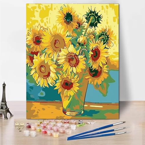 Malen Nach Zahlen Erwachsene, Malen Nach Zahlen Kits auf Leinwand, Van Gogh Sunflower Öl Hand Malerei mit Pinseln Malerei Kits Erwachsene Kunsthandwerk für Zuhause Bastelset Erwachsene 30x40cm 4489-6 von RNXAOPEN