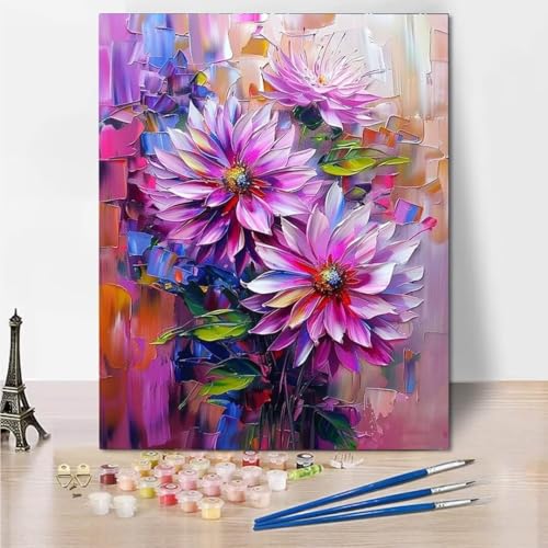 Malen Nach Zahlen Erwachsene Kinder Groß Paint by Numbers mit Leinwand Pinseln Acrylpigment Chrysanthemum Painting DIY Handgemalt Gemälde Kit für Jungen Mädchen ab 6 Jahre und Home Deko 70x95cm 4514-C von RNXAOPEN