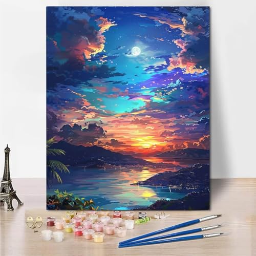 Malen Nach Zahlen Erwachsene Kinder Groß Paint by Numbers mit Leinwand Pinseln Acrylpigment Starry Sky Mountain DIY Handgemalt Gemälde Kit für Jungen Mädchen ab 6 Jahre und Home Deko 100x130cm 6034-4 von RNXAOPEN