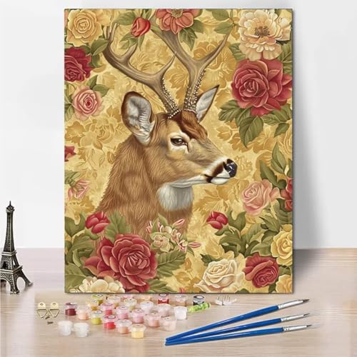 Malen Nach Zahlen Erwachsene Malen-Nach-Zahlen Kinder, DIY Flower Deer Handgemalt Ölgemälde Kit für Anfänger und Erwachsene Mit -Pinseln und Acrylfarbe, Ohne Rahmen Heimdekoration 40x50cm 5162-S von RNXAOPEN