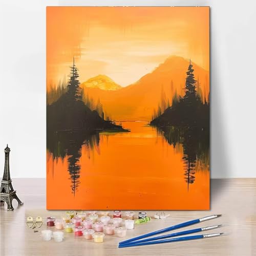 Malen Nach Zahlen Erwachsene Malen-Nach-Zahlen Kinder, DIY Lake Sunset Handgemalt Ölgemälde Kit für Anfänger und Erwachsene Mit -Pinseln und Acrylfarbe, Ohne Rahmen Heimdekoration 60x80cm 4842-4 von RNXAOPEN