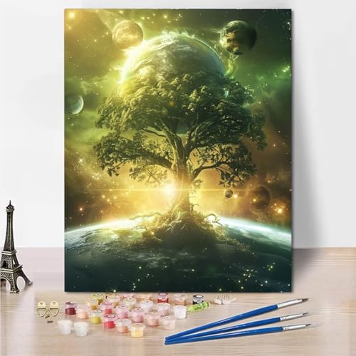 Malen Nach Zahlen Erwachsene Malen-Nach-Zahlen Kinder, DIY Planet Tree Handgemalt Ölgemälde Kit für Anfänger und Erwachsene Mit -Pinseln und Acrylfarbe, Ohne Rahmen Heimdekoration 40x50cm 4322-7 von RNXAOPEN