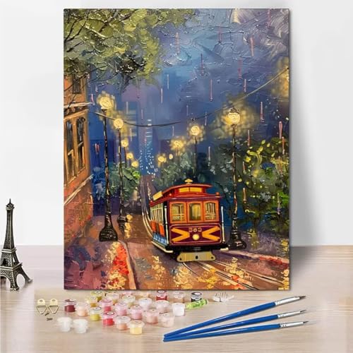 Malen Nach Zahlen Erwachsene Malen-Nach-Zahlen Kinder, DIY Street Bus Handgemalt Ölgemälde Kit für Anfänger und Erwachsene Mit -Pinseln und Acrylfarbe, Ohne Rahmen Heimdekoration 70x95cm 4402-3 von RNXAOPEN