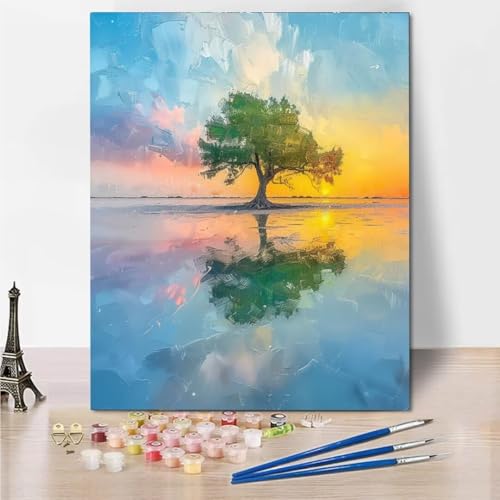 Malen Nach Zahlen Erwachsene Malen-Nach-Zahlen Kinder, DIY Sunset Lake Handgemalt Ölgemälde Kit für Anfänger und Erwachsene Mit -Pinseln und Acrylfarbe, Ohne Rahmen Heimdekoration 70x95cm 5522-N von RNXAOPEN