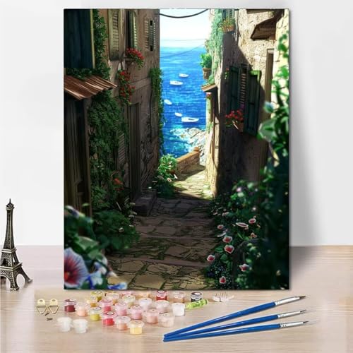 Malen Nach Zahlen Erwachsene kinder Anfänger Malen Nach Zahlen zur , Alley Plant DIY Handgemalt Ölgemälde Kit Paint by Numbers Adult Mit - Acrylfarbe knitterfreie Leinwand Kit - 30x40cm 5441-E von RNXAOPEN