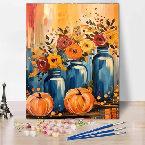 Malen Nach Zahlen Erwachsene kinder Anfänger Malen Nach Zahlen zur , Bottle Pumpkin DIY Handgemalt Ölgemälde Kit Paint by Numbers Adult Mit - Acrylfarbe knitterfreie Leinwand Kit - 50x65cm 4561-M von RNXAOPEN