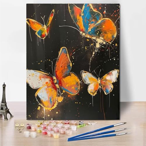 Malen Nach Zahlen Erwachsene kinder Anfänger Malen Nach Zahlen zur , Butterfly Graffiti DIY Handgemalt Ölgemälde Kit Paint by Numbers Adult Mit - Acrylfarbe knitterfreie Leinwand Kit - 60x80cm 5801-B von RNXAOPEN