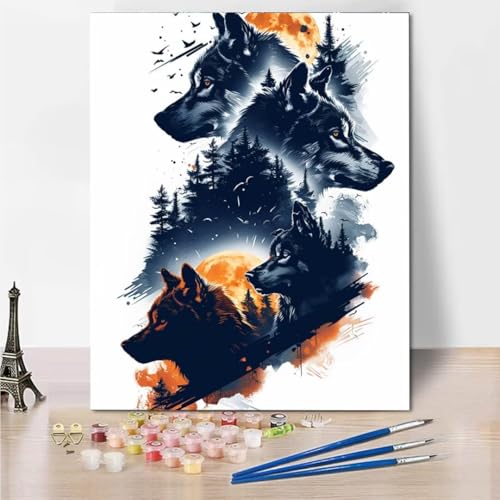 Malen Nach Zahlen Erwachsene kinder Anfänger Malen Nach Zahlen zur , Ink Splash Wolf DIY Handgemalt Ölgemälde Kit Paint by Numbers Adult Mit - Acrylfarbe knitterfreie Leinwand Kit - 100x130cm 8281-9 von RNXAOPEN