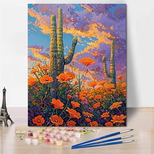 Malen Nach Zahlen Erwachsene kinder Anfänger Malen Nach Zahlen zur , Plant Cactus DIY Handgemalt Ölgemälde Kit Paint by Numbers Adult Mit - Acrylfarbe knitterfreie Leinwand Kit - 60x80cm 4961-G von RNXAOPEN