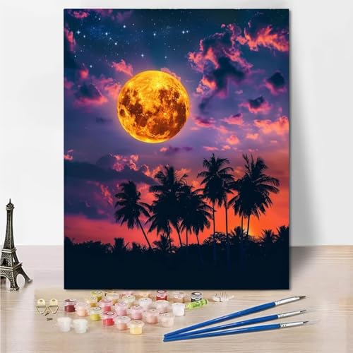 Malen Nach Zahlen Erwachsene kinder Anfänger Malen Nach Zahlen zur Full Moon Starry Sky DIY Handgemalt Ölgemälde Kit Paint by Numbers Adult Mit - Acrylfarbe knitterfreie Leinwand Kit - 100x130cm 61-R von RNXAOPEN