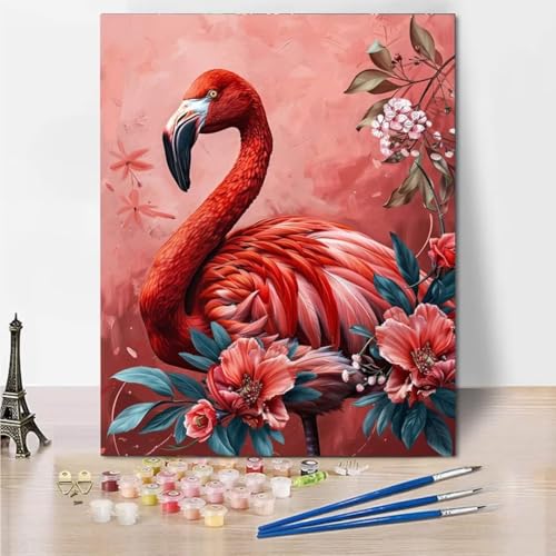 Malen Nach Zahlen Kinder Erwachsene Anfänger, Flower Flamingo Malen Nach Zahlen Handgemalt Ölgemälde Kit für Mädchen Jungen ab Jahre, DIY Kindergeburtstag Geschenk, Ohne Rahmen 50x65cm 5891-8 von RNXAOPEN