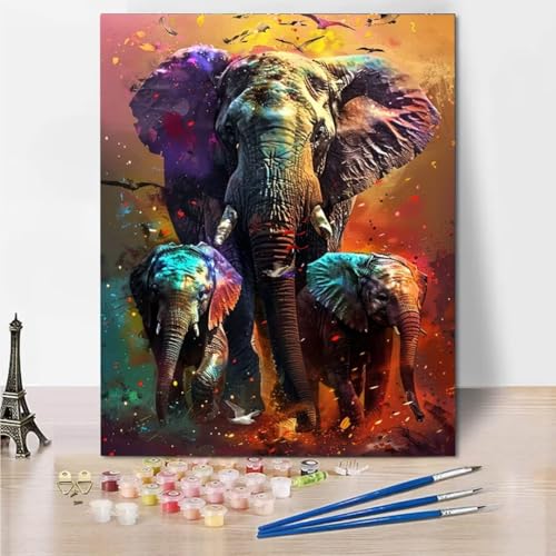 Malen Nach Zahlen Kinder ab 5 6 7 8 9 10 Jahre Mädchen, Paint by Numbers Adult Kinder Africa Elephant Anfänger mit Leinwand Pinseln Acrylpigment für Geschenke und Home Haus Deko 70x95cm 5956-6 von RNXAOPEN